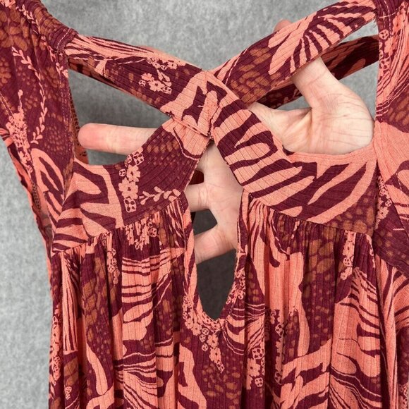 Free People Sugar Cane Strappy Top Size XS Floral Red Pink Boho Asymmetrical EUC - Picture 3 of 13